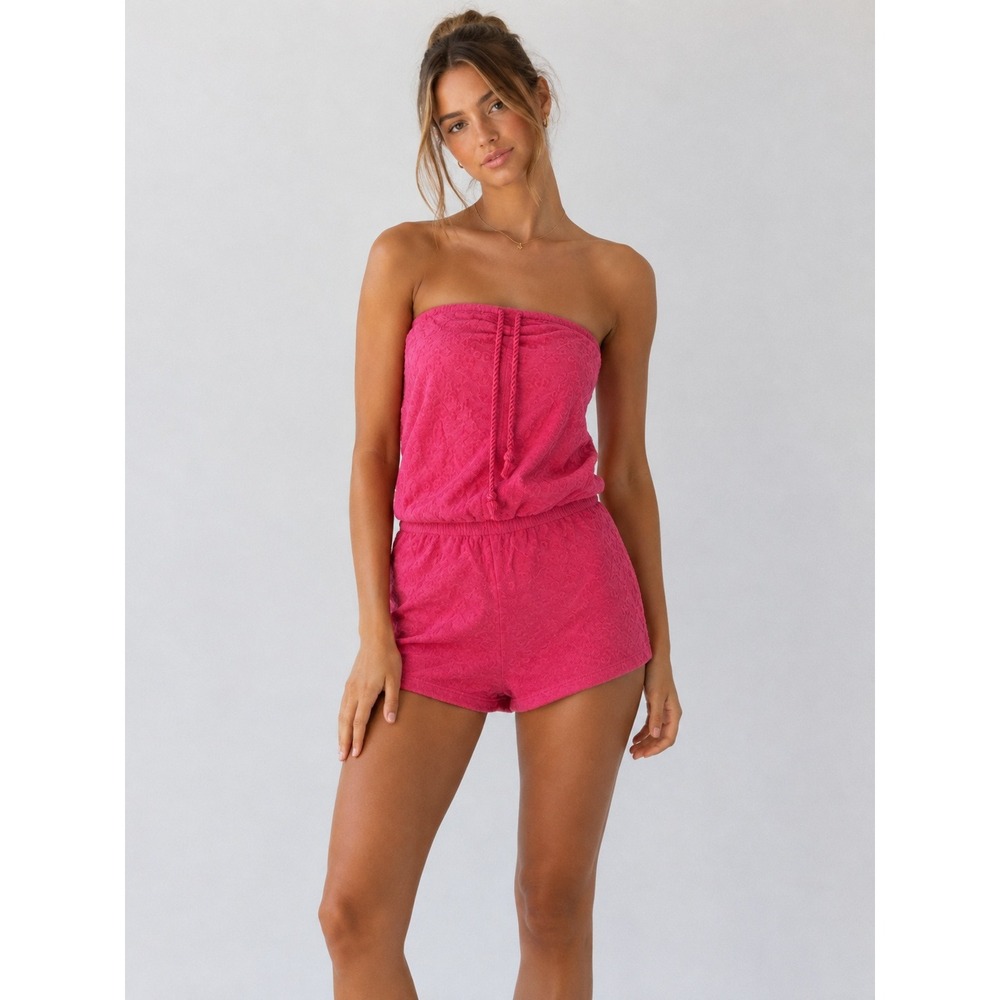 Vintage Y2K Juicy Couture Terry Strapless Romper Womens S Hot Pink Playsuit
